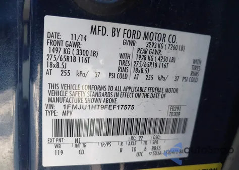 2015 Ford Expedition Xlt из США, поврежденный, VIN 1FMJU1HT9FEF17575